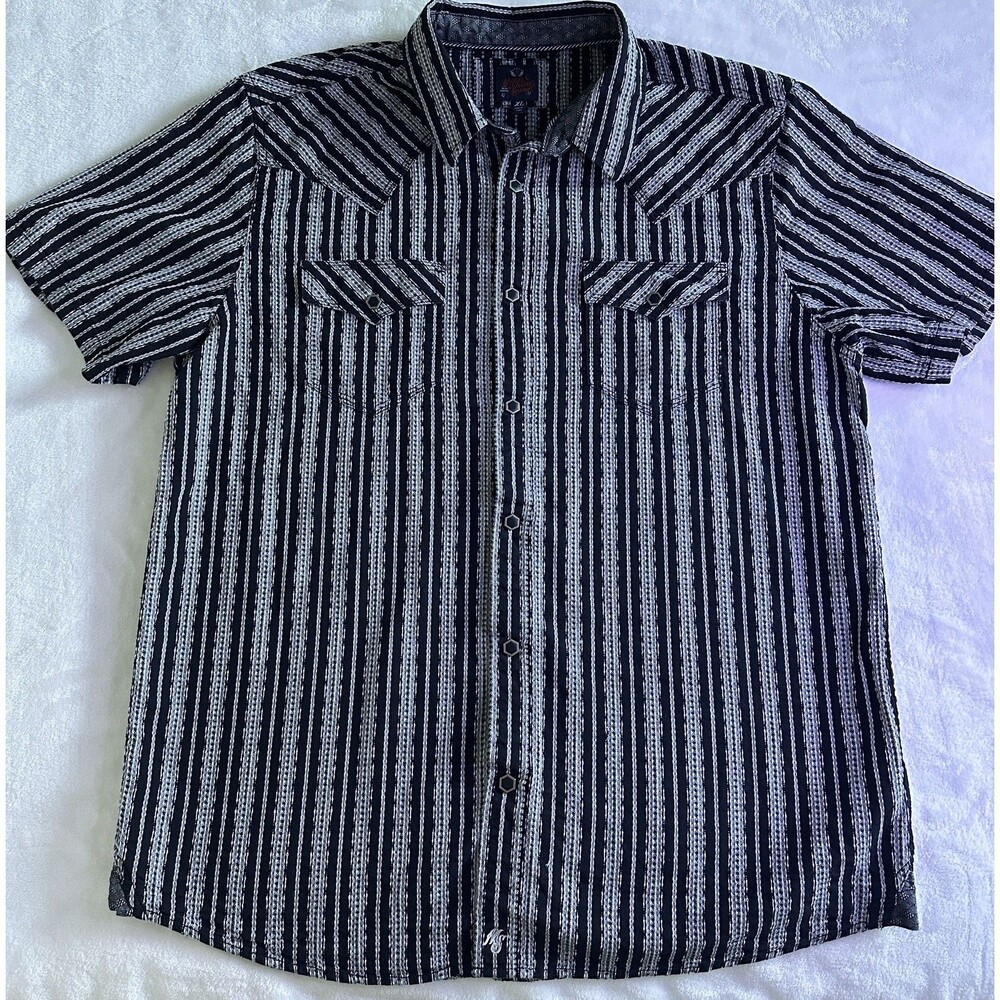 Moonshine Spirit Brad Paisley Western Shirt Mens XL Black Stripe Pearl Snap SS
